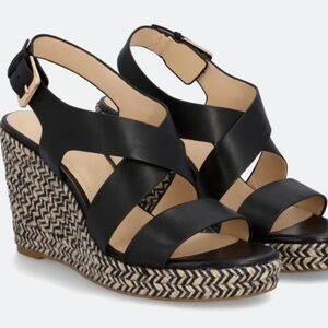 Liverpool                                        Black Leather Wedge Sandals